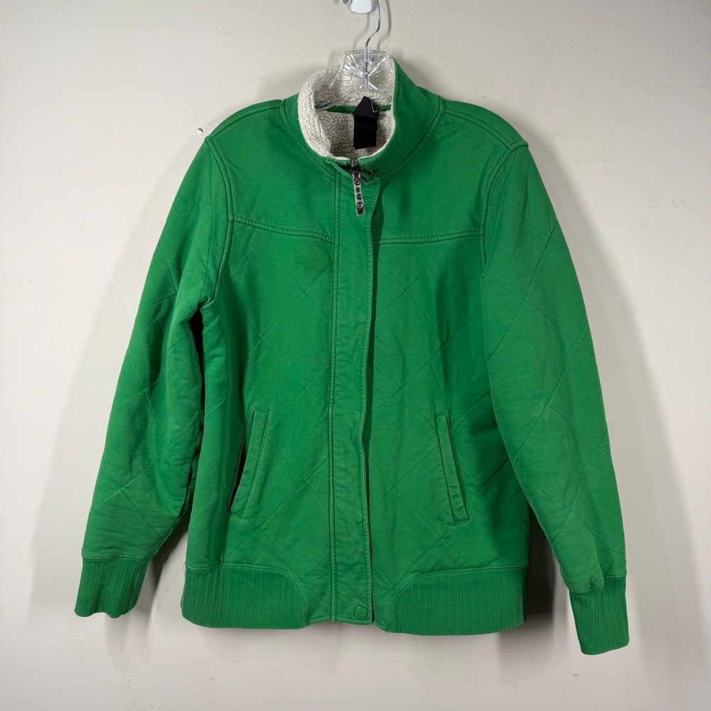 The North Face Vintage Green Quilted Sherpa Lined Full Zip Jacket Womens Sz L